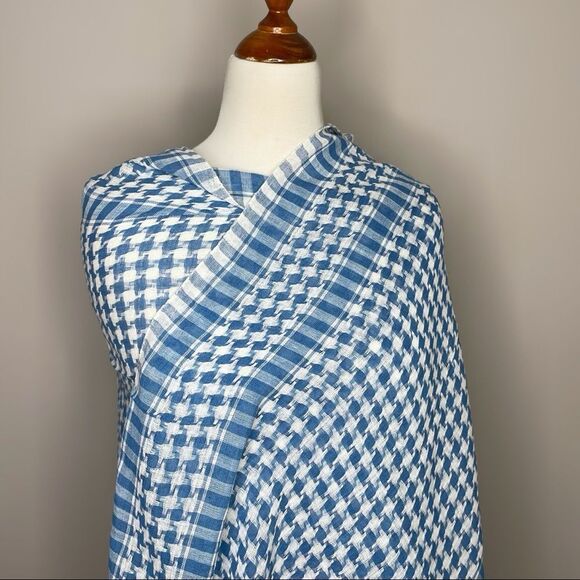 NWT Open Hand Designs Blue & White Check Handloomed Scarf Wrap Fringe Fair Trade - Picture 5 of 11